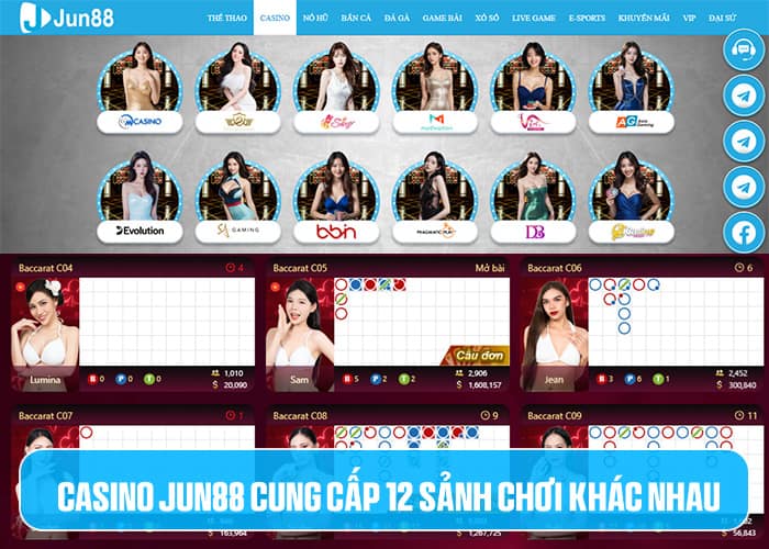 Casino Jun88 cung cấp 12 sảnh chơi khác nhau Casino Jun88 cung cấp 12 sảnh chơi khác nhau
