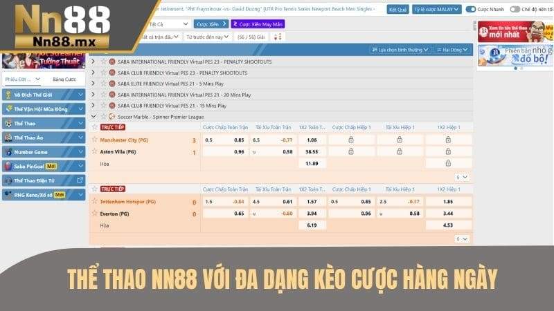 Thể thao NN88 có đầy đủ các bộ môn thể thao